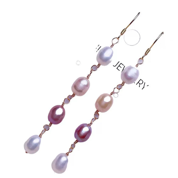 Sterling Silver Women's Rice Bead And Freshwater Pearl Earrings