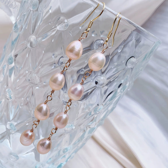Sterling Silver Women's Rice Bead And Freshwater Pearl Earrings
