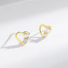Sterling Silver Women's Small Fresh Diamond Hollow Heartshaped Earrings