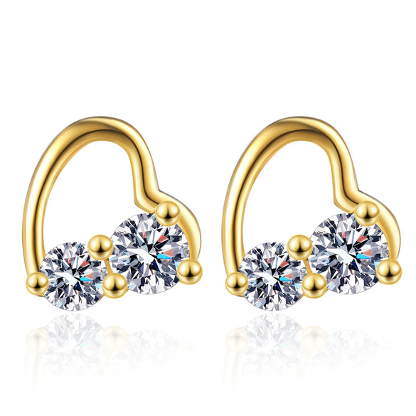 Sterling Silver Women's Small Fresh Diamond Hollow Heartshaped Earrings