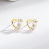 Sterling Silver Women's Small Fresh Diamond Hollow Heartshaped Earrings