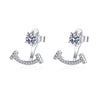 925 Sterling Silver Women's Smile Stud Earrings With Four Prong Set Micro Inlaid Moissanite Diamond Look Design