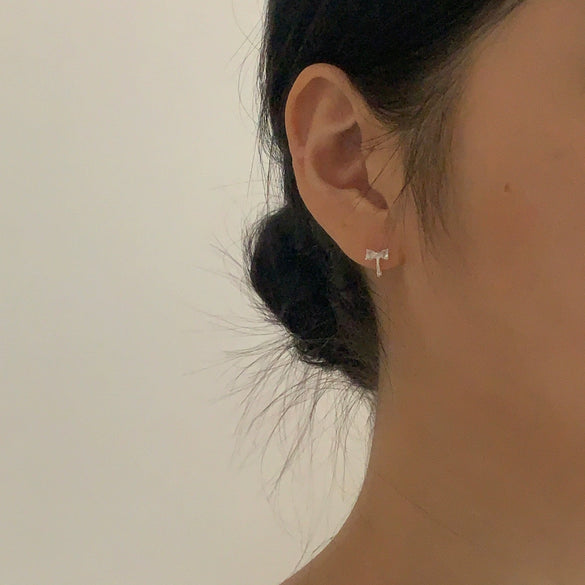 925 Sterling Silver Zircon Bow Electroplated Geometric Earrings