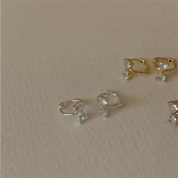 925 Sterling Silver Zircon Bow Electroplated Geometric Earrings