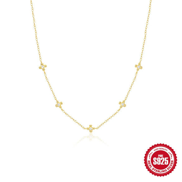 Sterling Silver Zircon Cable Chain Inlay Geometric Necklace