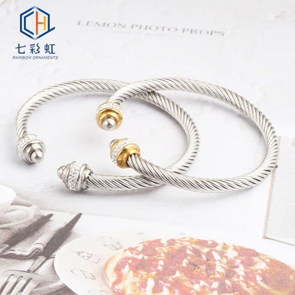 Stick Diamond Stainless Steel Wire Steel Ball Bracelet Titanium Steel Bangle Wholesale