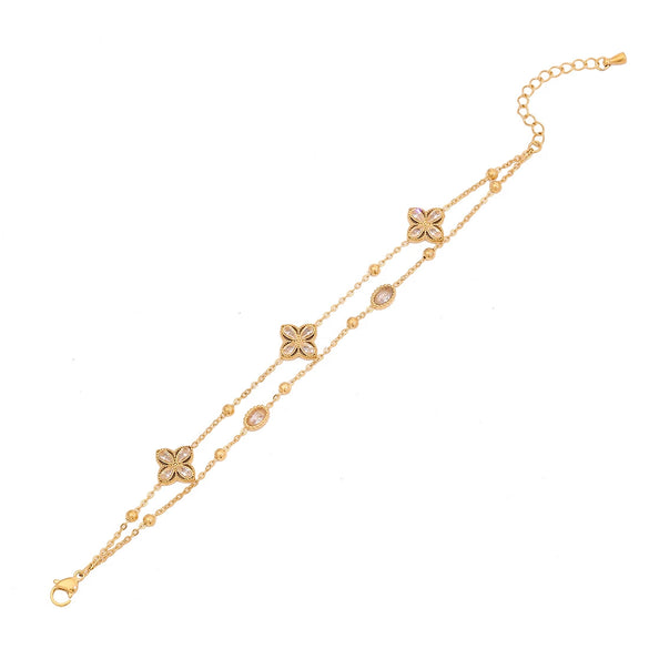 Sticky Diamond Flower Double Imitation Pearl Bracelet In Titanium Steel For Women Electroplated Jewelry