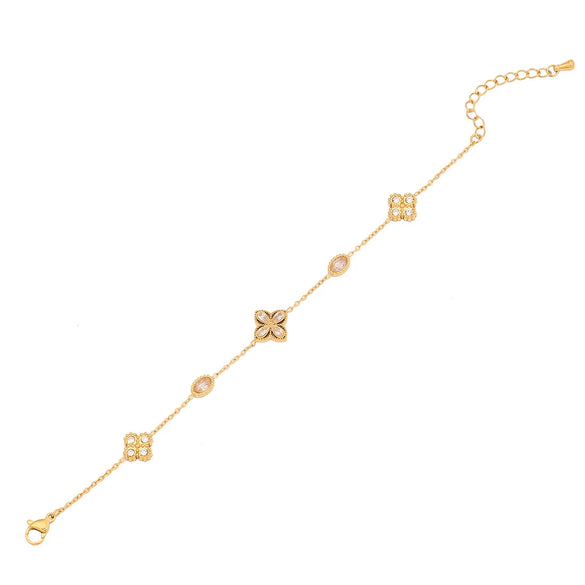 Sticky Diamond Flower Double Imitation Pearl Bracelet In Titanium Steel For Women Electroplated Jewelry