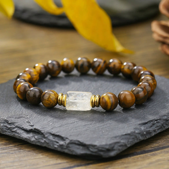 Stone Beaded Handmade Unisex Facet Gem Grey Moonlight Colorful Black Gallstone Lotus Tiger Eye Crystal Bracelet