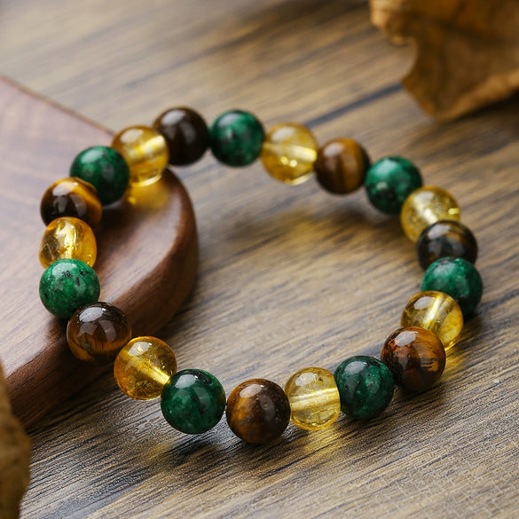 Stone Beaded Handmade Unisex Facet Gem Grey Moonlight Colorful Black Gallstone Lotus Tiger Eye Crystal Bracelet