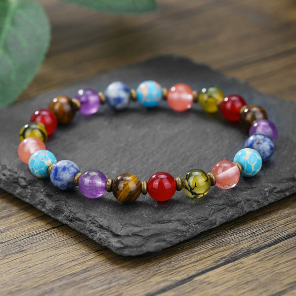 Stone Beaded Handmade Unisex Facet Gem Grey Moonlight Colorful Black Gallstone Lotus Tiger Eye Crystal Bracelet