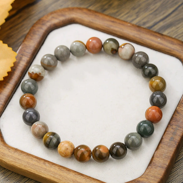 Stone Beaded Handmade Unisex Facet Gem Grey Moonlight Colorful Black Gallstone Lotus Tiger Eye Crystal Bracelet