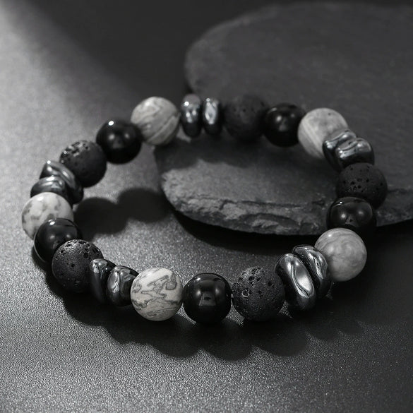 Stone Geometry Handmade Unisex Irregular Black Volcanic Stone Tiger Eye Bracelet