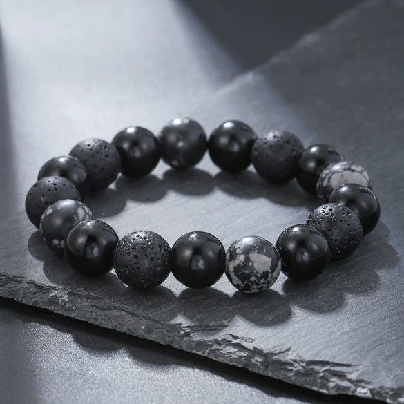 Stone Geometry Handmade Unisex Irregular Black Volcanic Stone Tiger Eye Bracelet
