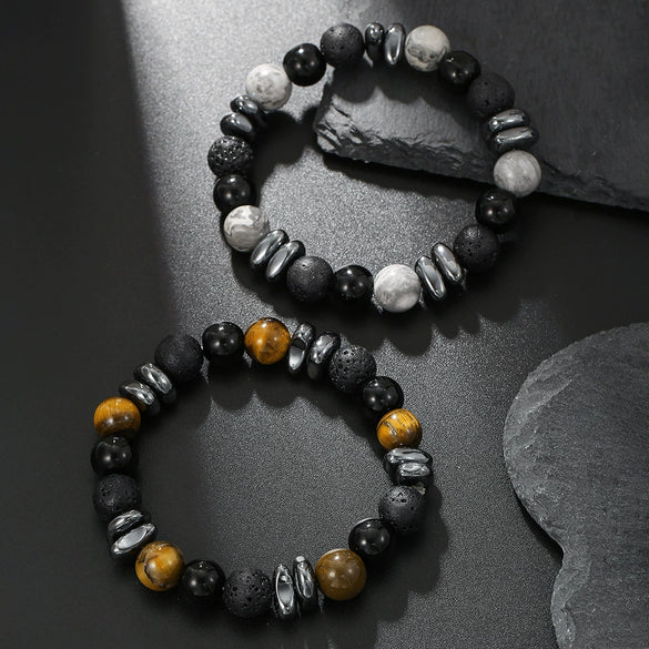 Stone Geometry Handmade Unisex Irregular Black Volcanic Stone Tiger Eye Bracelet