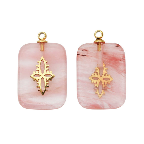 Stone Square Oval Pendant Necklace With Cross Pattern And Electroplating Treatment