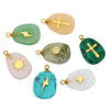 Stone Square Oval Pendant Necklace With Cross Pattern And Electroplating Treatment