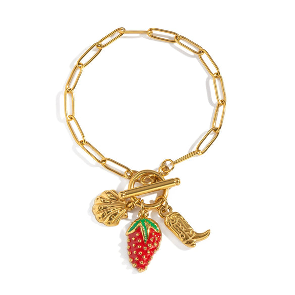 Strawberry Fruit Shape Stainless Steel Light Luxury Stylish Ot Buckle Bracelet Jewelry For Women With Electroplating
