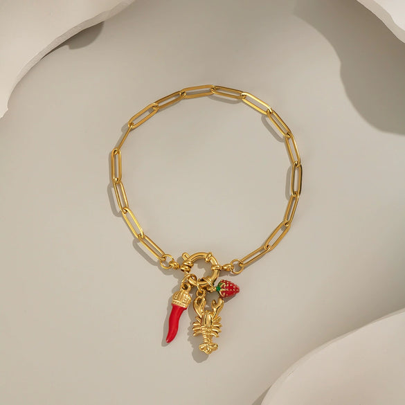 Strawberry Pepper Lobster Diy Bracelet Jewelry Accessories In Stainless Steel With Fruit Shape And Electroplating For Women