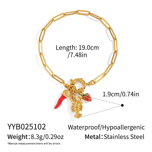 Strawberry Pepper Lobster Diy Bracelet Jewelry Accessories In Stainless Steel With Fruit Shape And Electroplating For Women