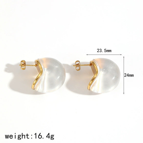 Strawberry Resin Stainless Steel Women's Geometric Earrings 18K Gold Plated Electroplated