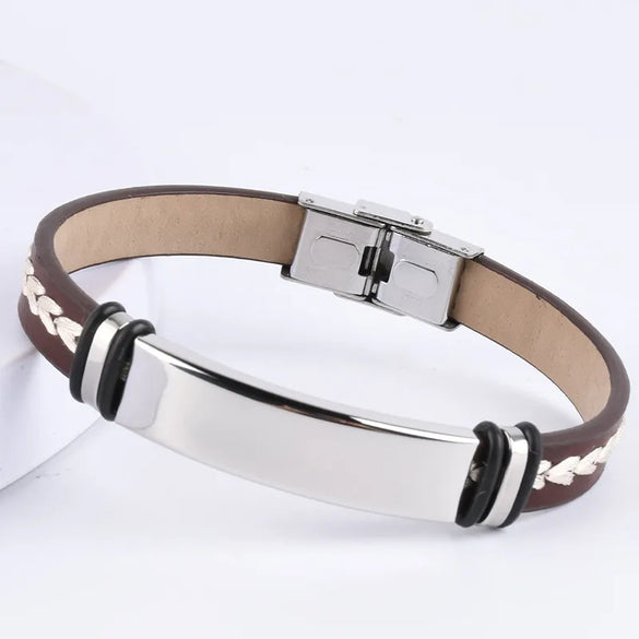 Streetwear Color Block 201 Stainless Steel Pu Leather Unisex Wristband Men Cord & Leather Bracelets