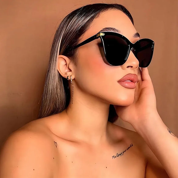 Streetwear Color Block Leopard Ac Cat Eye Full Frame Women'S Sunglasses