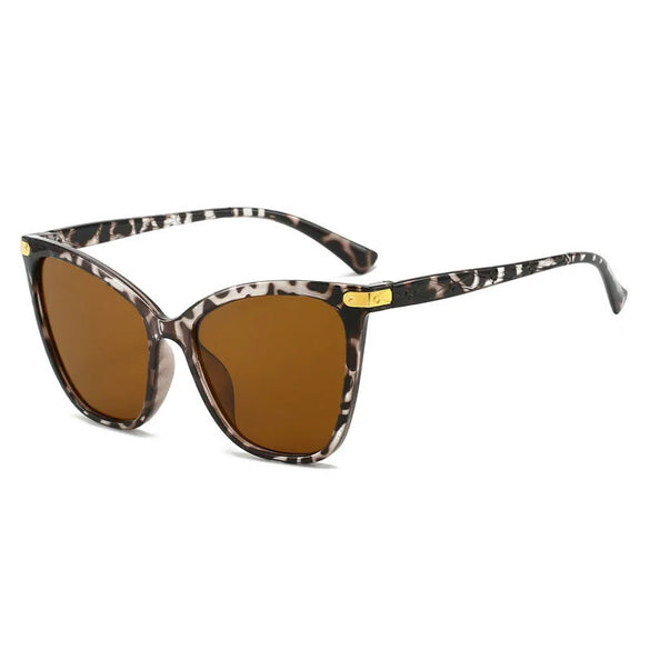 Streetwear Color Block Leopard Ac Cat Eye Full Frame Women'S Sunglasses