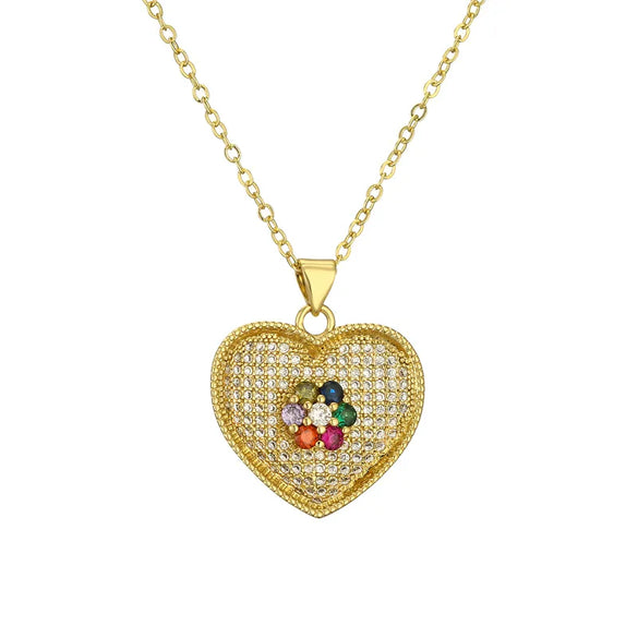 Streetwear Heart Shape Copper Plating Inlay Zircon Gold Plated Pendant Necklace