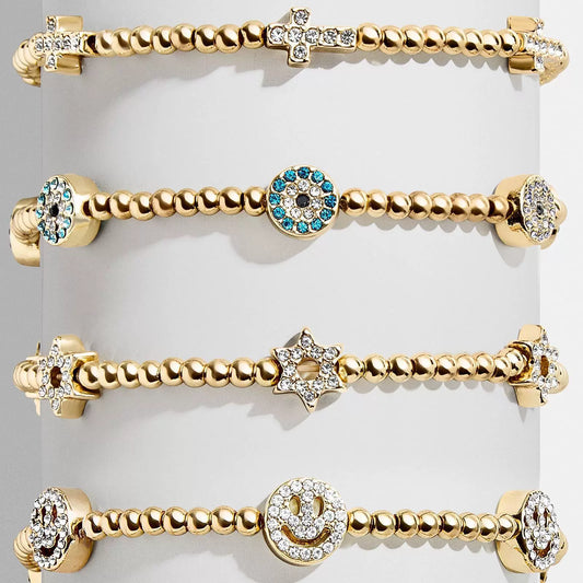 Stretch Rope Copper Full Diamond Zircon Geometric Smiley Flower Star Palm Bead Chain Fashion Cute Telescopic Women's Bracelet