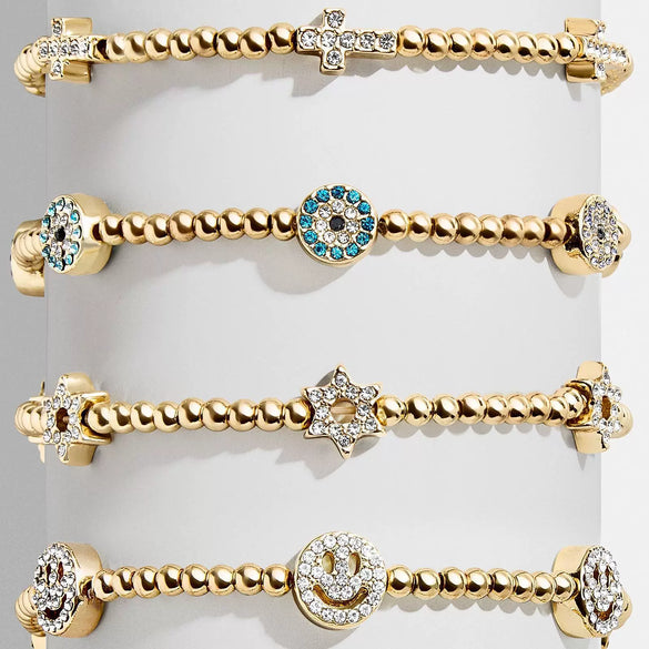 Stretch Rope Copper Full Diamond Zircon Geometric Smiley Flower Star Palm Bead Chain Fashion Cute Telescopic Women's Bracelet