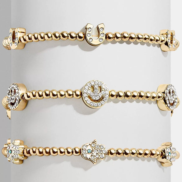Stretch Rope Copper Full Diamond Zircon Geometric Smiley Flower Star Palm Bead Chain Fashion Cute Telescopic Women's Bracelet