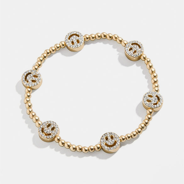 Stretch Rope Copper Full Diamond Zircon Geometric Smiley Flower Star Palm Bead Chain Fashion Cute Telescopic Women's Bracelet