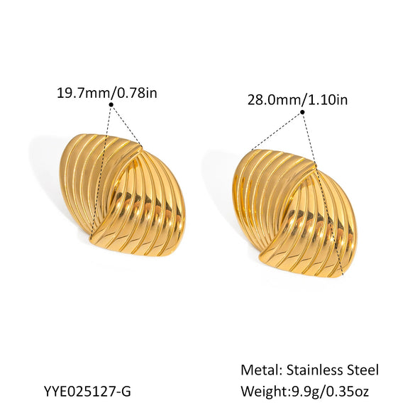 Striped Geometric Stainless Steel Earrings For Women Pvd Furnace Vacuum Real Gold Plated Retro High End And Fashionable