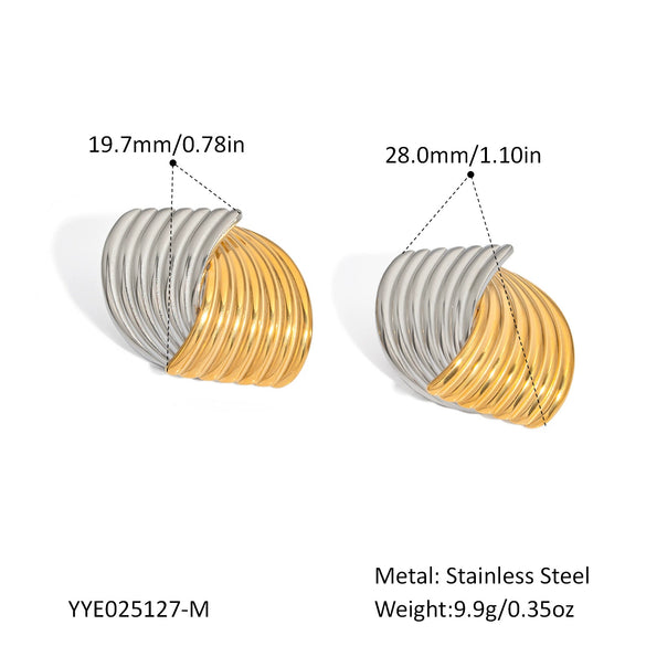 Striped Geometric Stainless Steel Earrings For Women Pvd Furnace Vacuum Real Gold Plated Retro High End And Fashionable