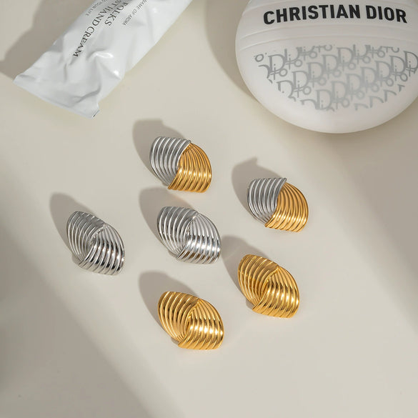 Striped Geometric Stainless Steel Earrings For Women Pvd Furnace Vacuum Real Gold Plated Retro High End And Fashionable