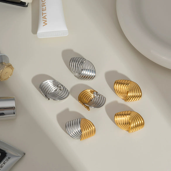 Striped Geometric Stainless Steel Earrings For Women Pvd Furnace Vacuum Real Gold Plated Retro High End And Fashionable