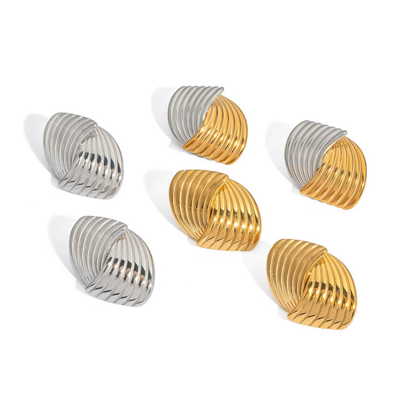 Striped Geometric Stainless Steel Earrings For Women Pvd Furnace Vacuum Real Gold Plated Retro High End And Fashionable