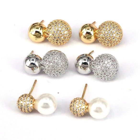 Stud Earrings Copper Geometric Inlaid Zircon For Women