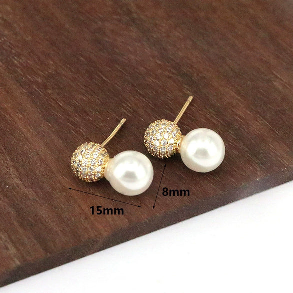 Stud Earrings Copper Geometric Inlaid Zircon For Women