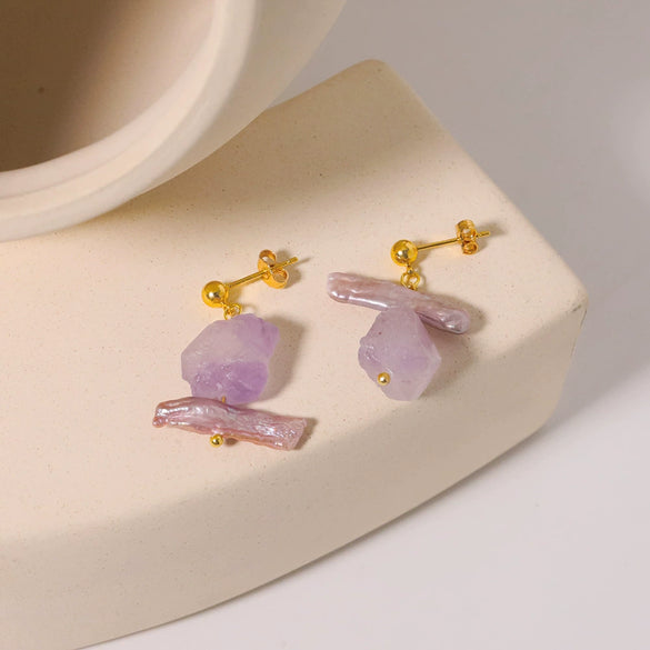 Stud Earrings Crystal Geometric Handmade Simple Natural For Women