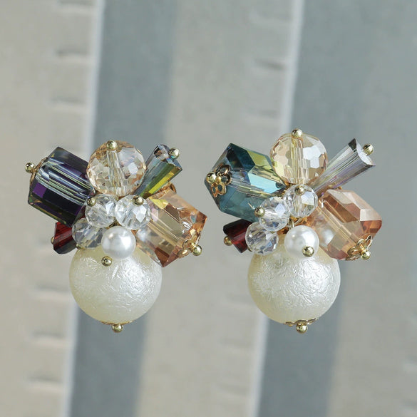 Stud Earrings Crystal Zircon Plastic Pearl Geometric Retro Handmade Women's