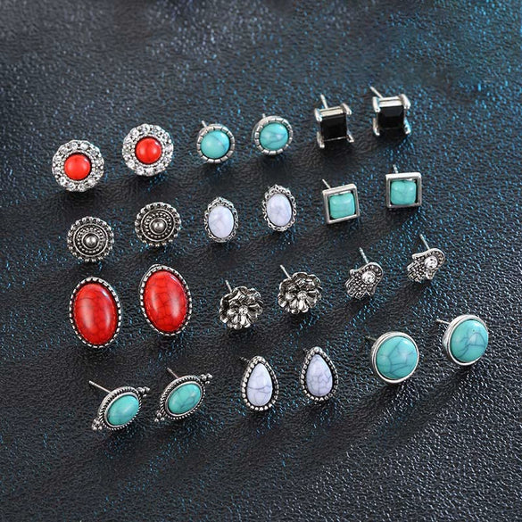 Stud Earrings Imitation Pine Stone Geometric Hollow Flower Electroplated Stainless Steel