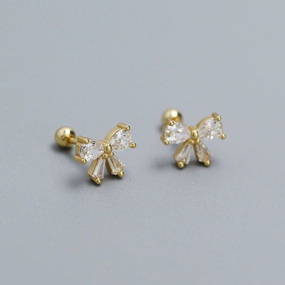 Stud Earrings 925 Silver Bow Ins Style Electroplated For Women