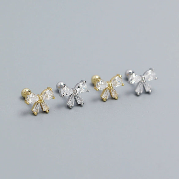 Stud Earrings 925 Silver Bow Ins Style Electroplated For Women