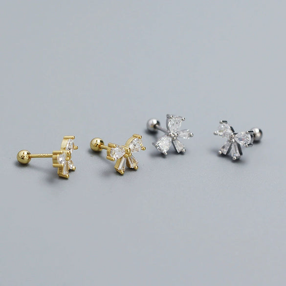 Stud Earrings 925 Silver Bow Ins Style Electroplated For Women