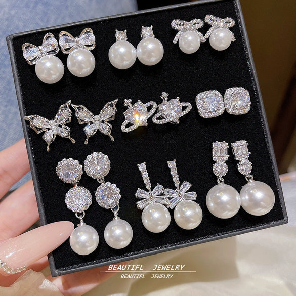 Stud Earrings 225 Silver Copper Zirconia Heart Bow Star Light Luxury Style For Women