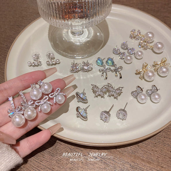 Stud Earrings 225 Silver Copper Zirconia Heart Bow Star Light Luxury Style For Women
