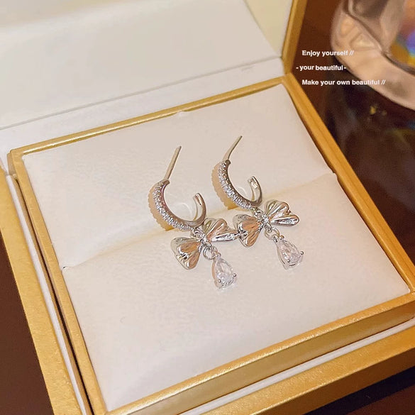 Stud Earrings 225 Silver Copper Zirconia Heart Bow Star Light Luxury Style For Women