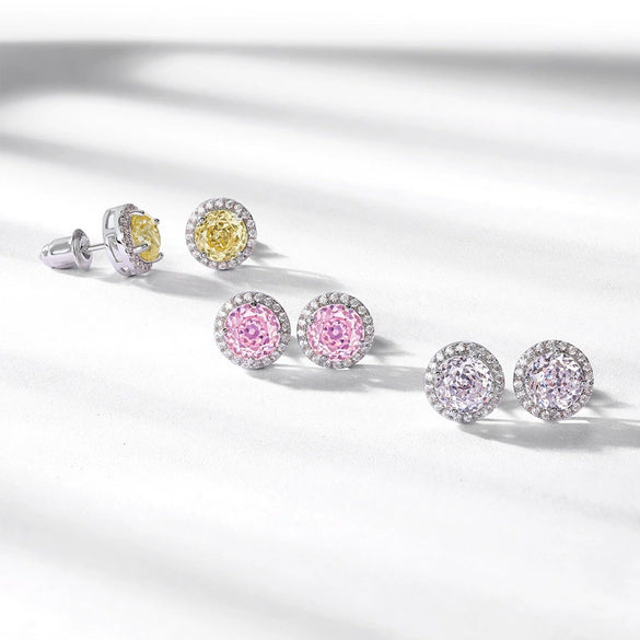 Stud Earrings 925 Silver Geometric Light Luxury Color Zirconium